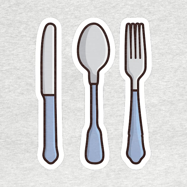 Spoon, Knife and Fork Sticker vector illustration. Home interior equipment icon concept. Restaurant kitchen set sticker logo design. by AlviStudio